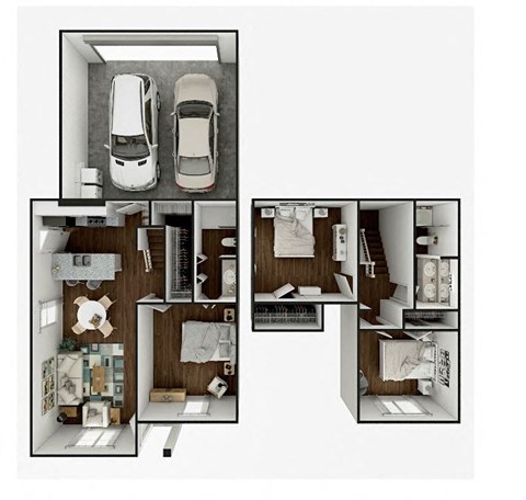 Floor plan for 3 beds, 2 baths, 1308 sqft